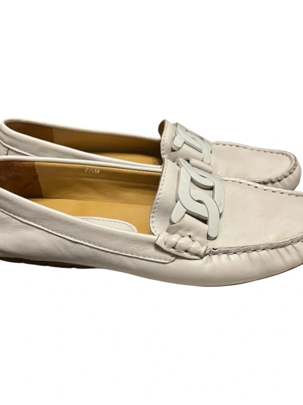 Vaneli Aiker Driving Loafers Off White Tan Women 7.5M Soft Glove Leather